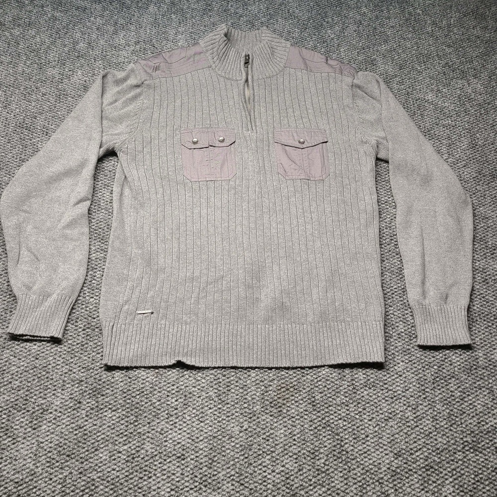 Y2K Mark Ecko Unlimited Cut N Sew Sweater Half Zip Mens XL Pullover Pockets